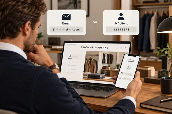 Différence entre adresse email et numéro client L’Homme Moderne pour accéder à son espace personnel.
